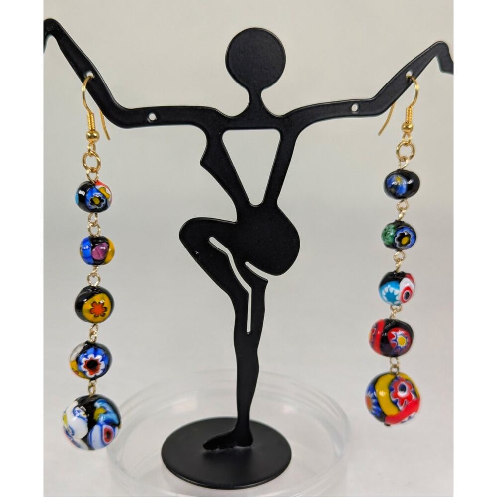 Vintage Murano Millefiori Glass Earrings Long earrings Italian Glass 1980s 1990s